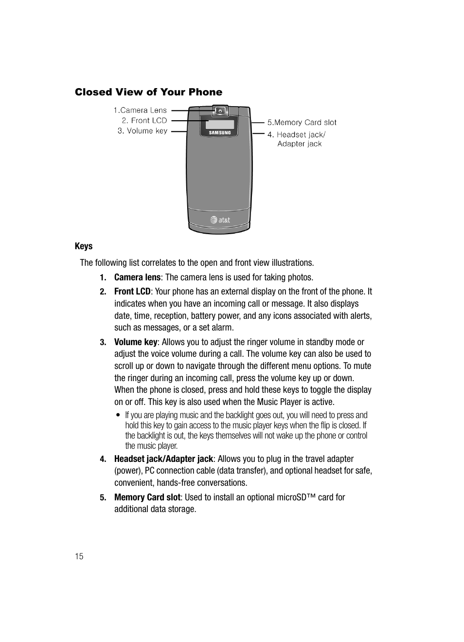 Closed view of your phone | Samsung SGH-A717ZKAATT User Manual | Page 18 / 188