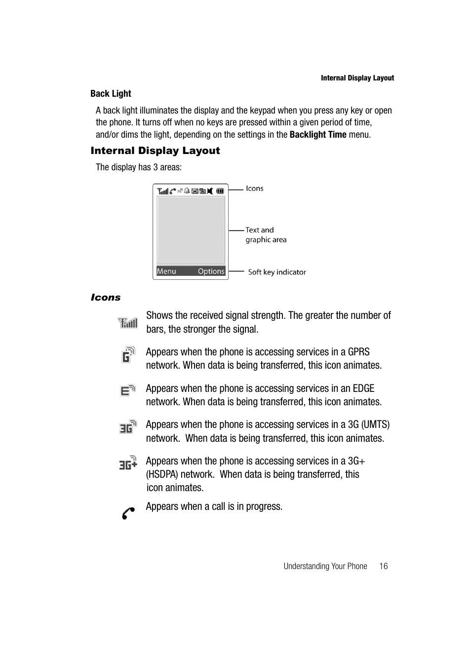 Internal display layout | Samsung SGH-A717ZKAATT User Manual | Page 19 / 188