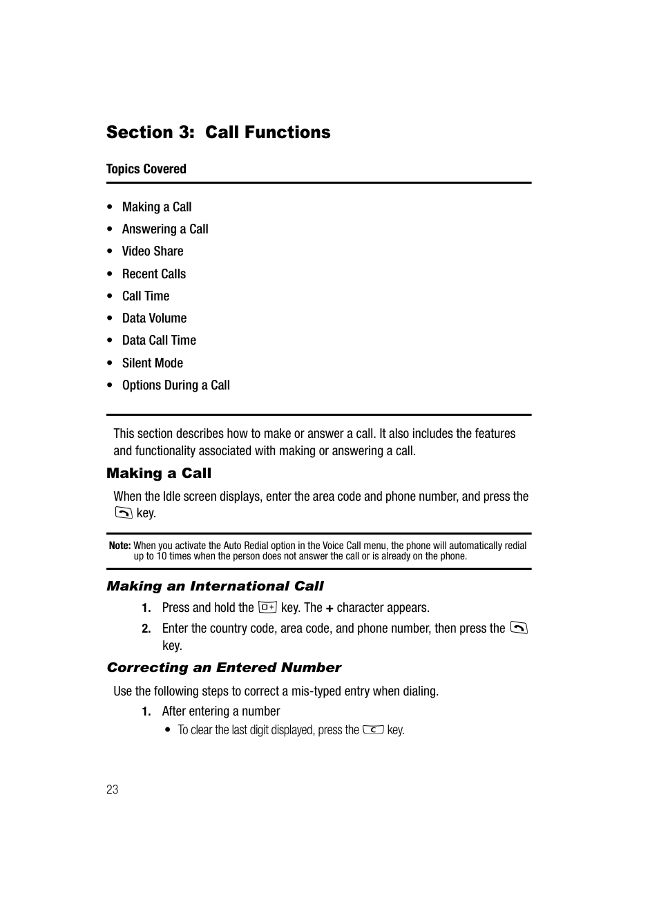 Section 3: call functions, Making a call | Samsung SGH-A717ZKAATT User Manual | Page 26 / 188
