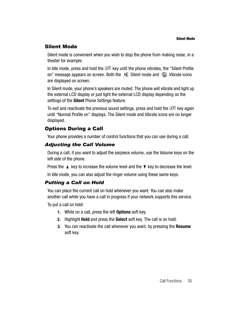 Silent mode options during a call, Silent mode, Options during a call | Samsung SGH-A717ZKAATT User Manual | Page 33 / 188