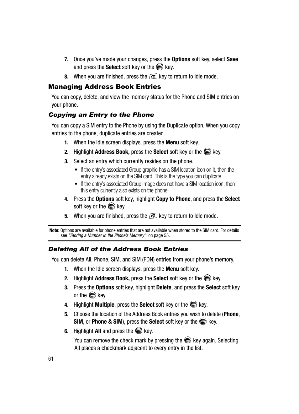 Managing address book entries | Samsung SGH-A717ZKAATT User Manual | Page 64 / 188