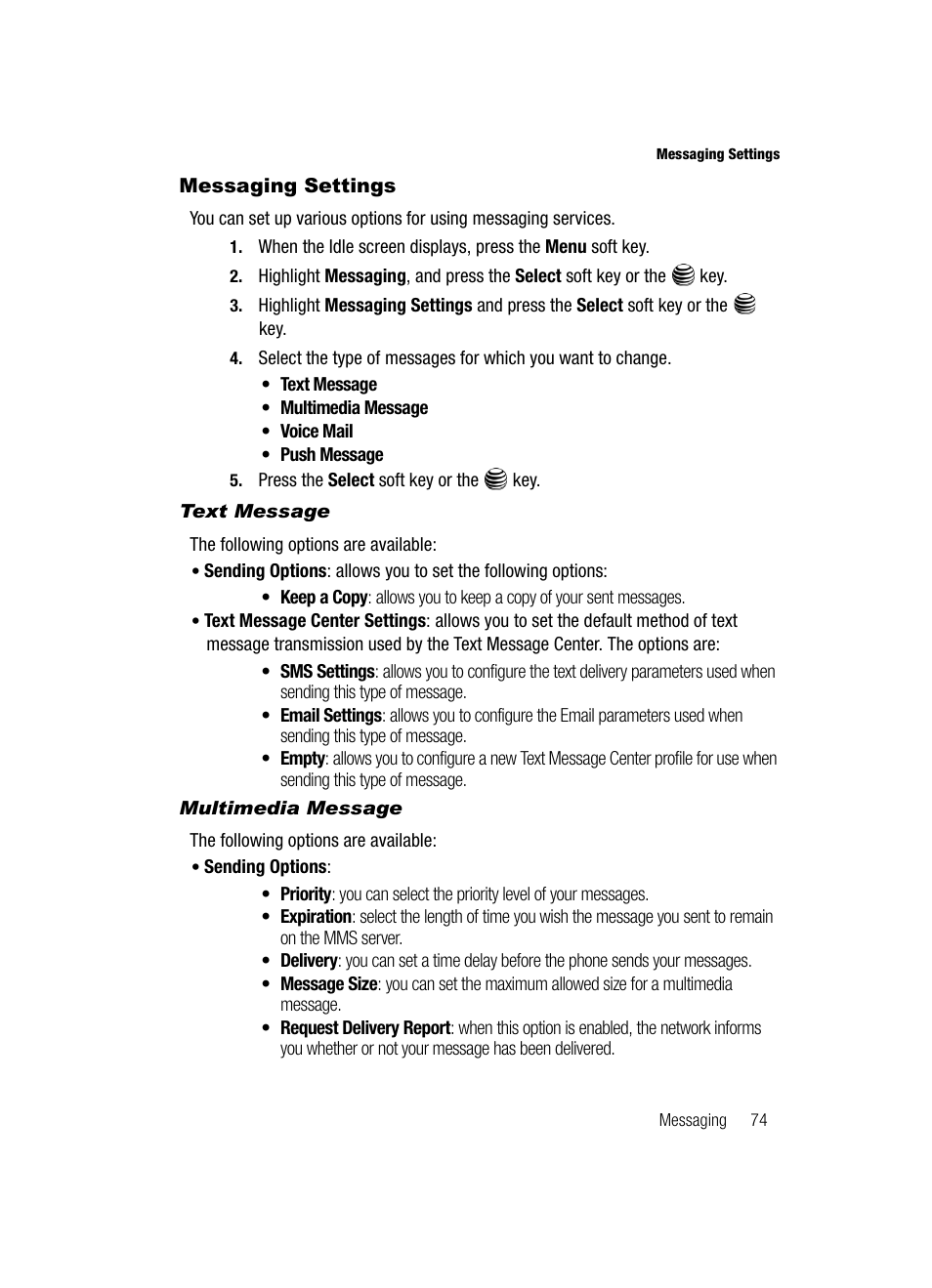 Messaging settings | Samsung SGH-A717ZKAATT User Manual | Page 77 / 188