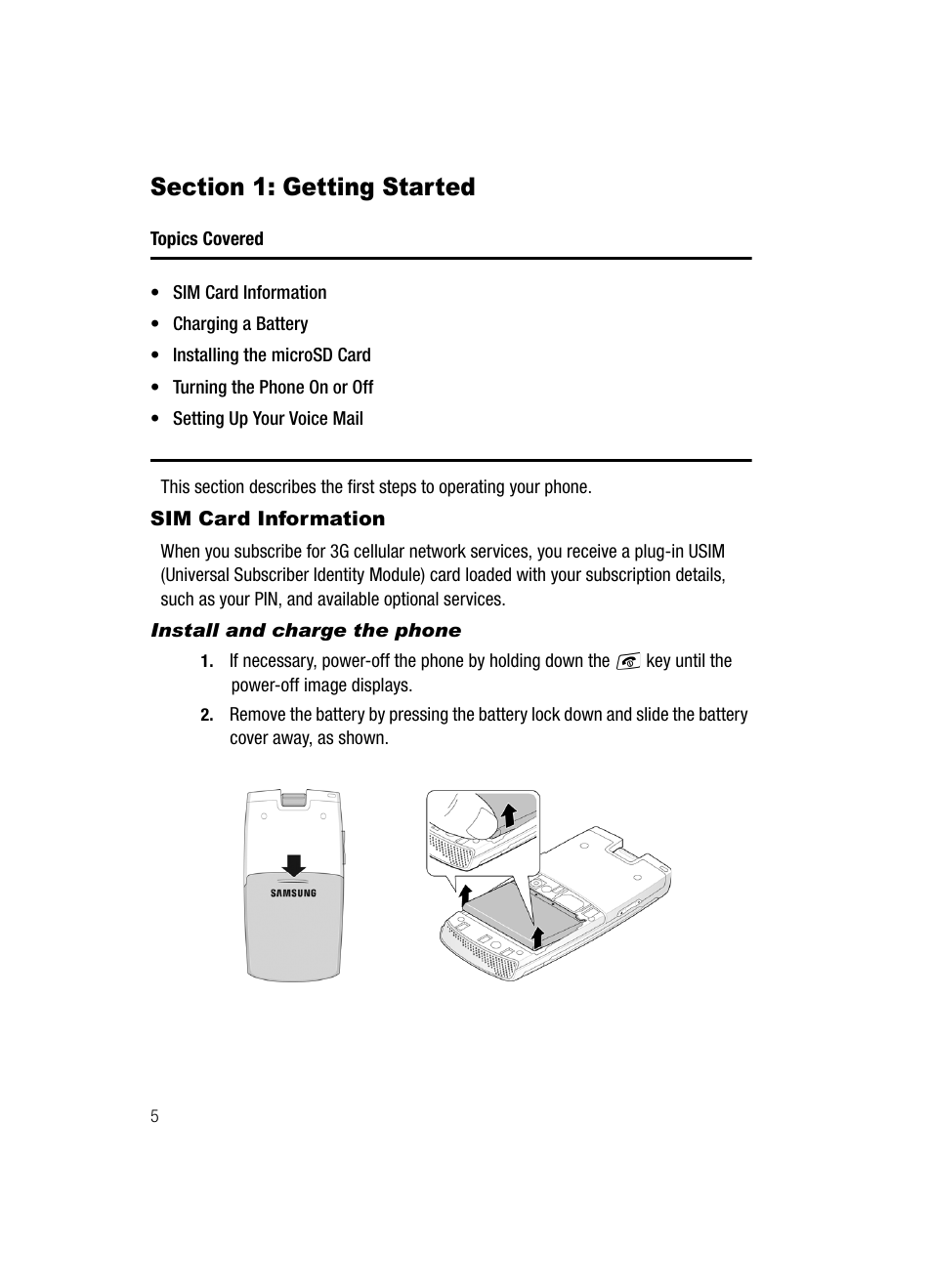 Section 1: getting started, Sim card information | Samsung SGH-A717ZKAATT User Manual | Page 8 / 188