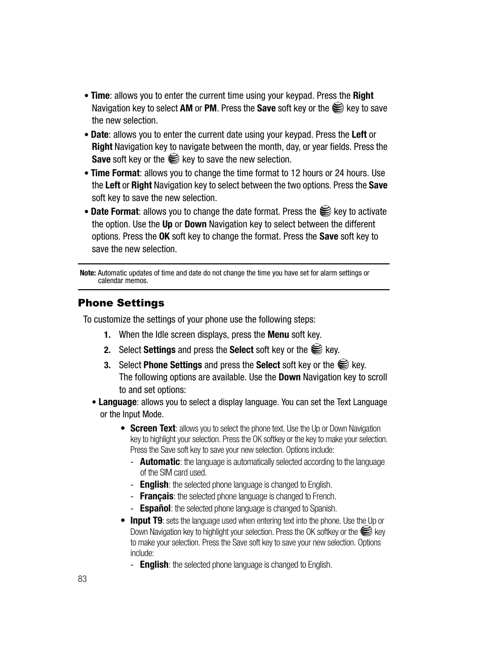 Phone settings | Samsung SGH-A717ZKAATT User Manual | Page 86 / 188