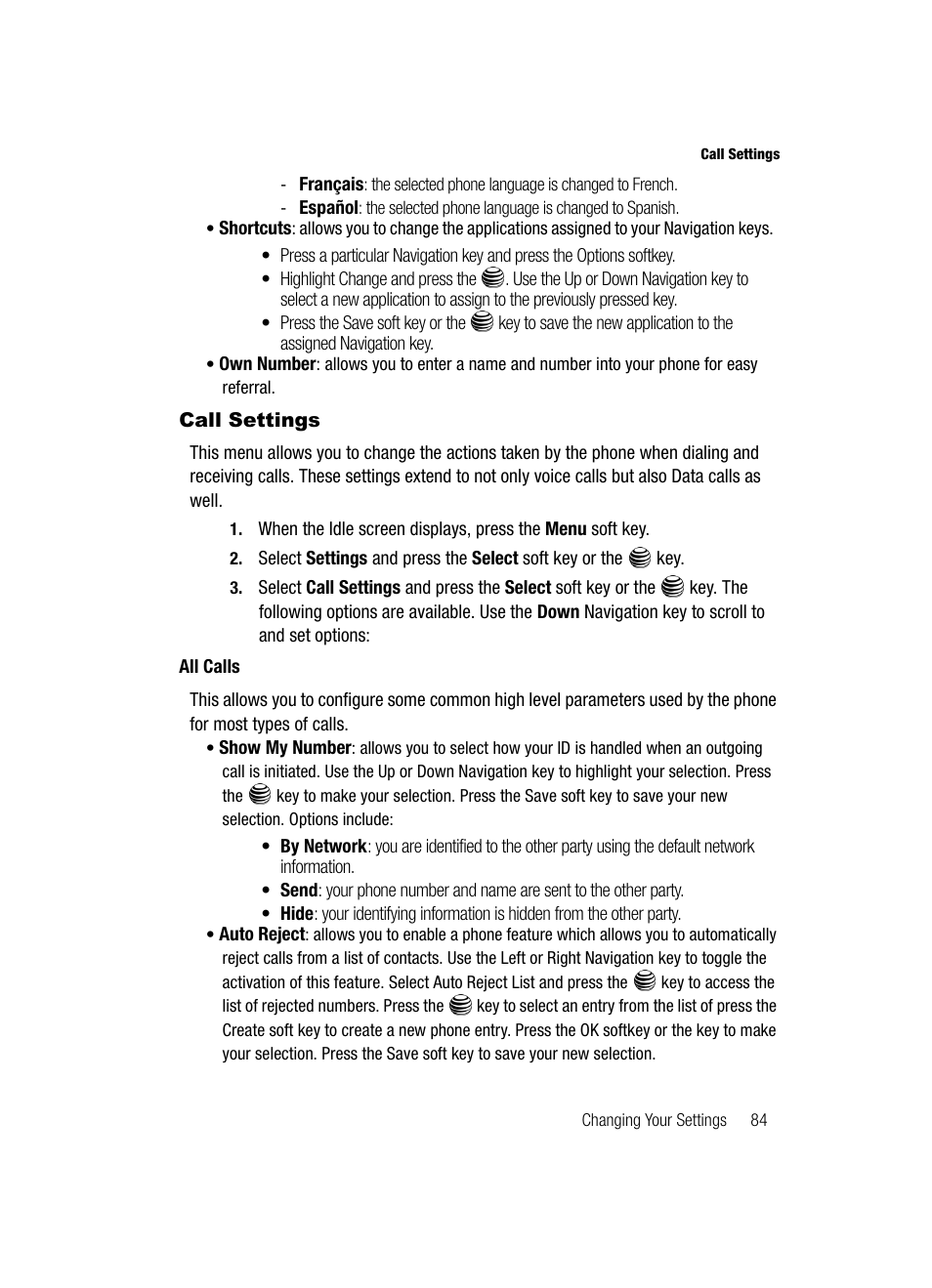Call settings | Samsung SGH-A717ZKAATT User Manual | Page 87 / 188