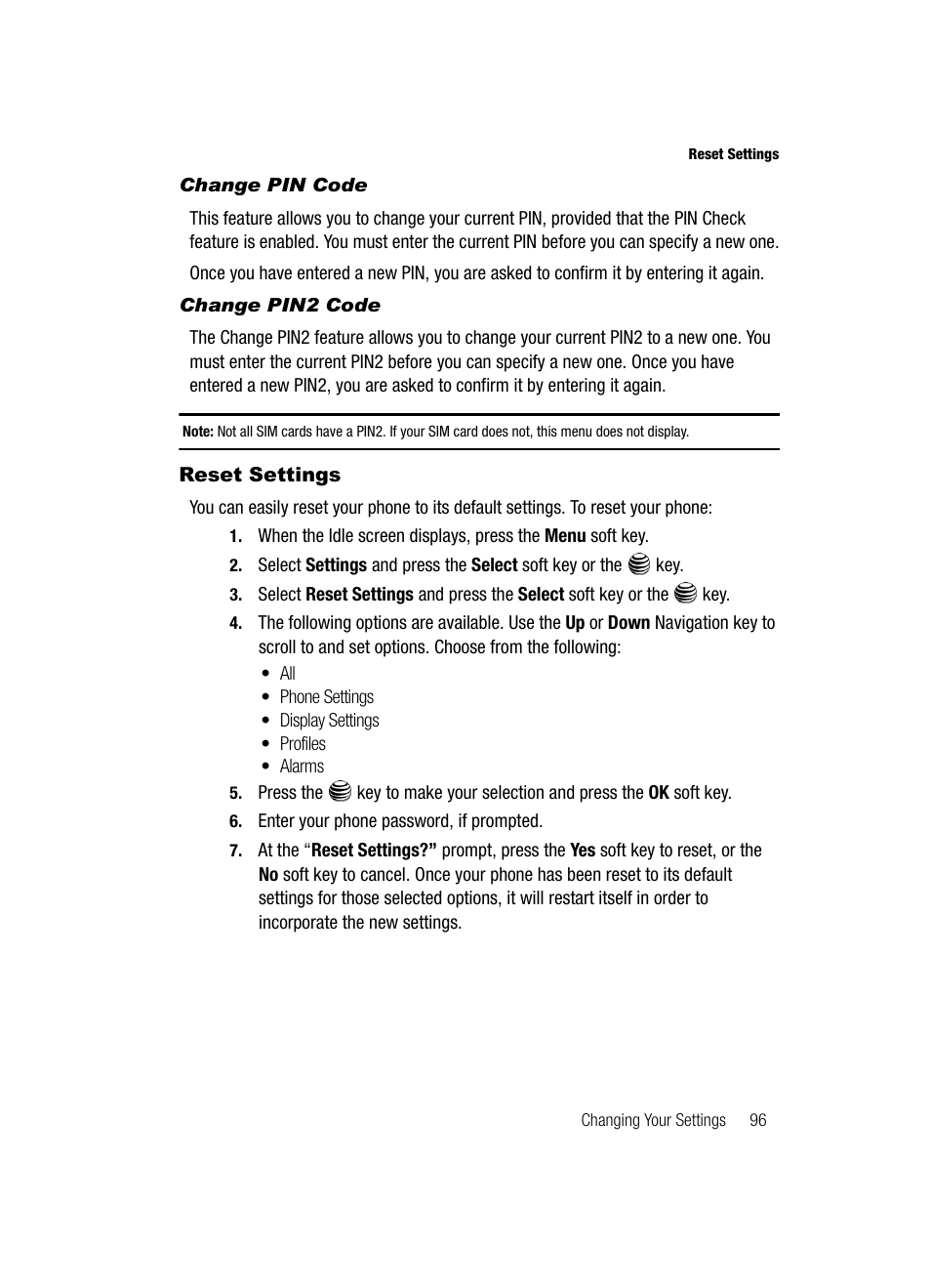 Reset settings | Samsung SGH-A717ZKAATT User Manual | Page 99 / 188