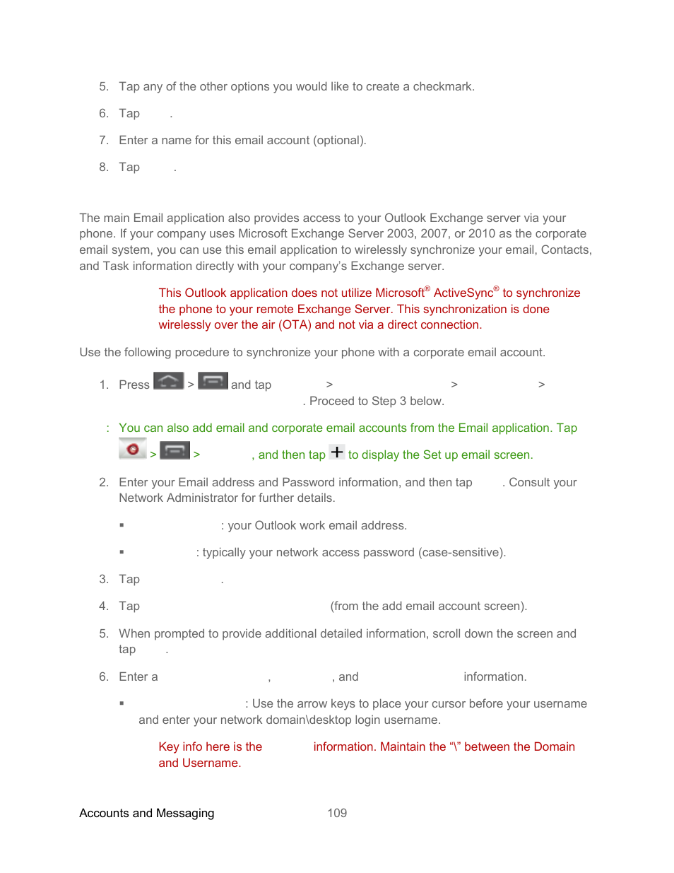 Add a corporate email account | Samsung SPH-L300ZSASPR User Manual | Page 120 / 217