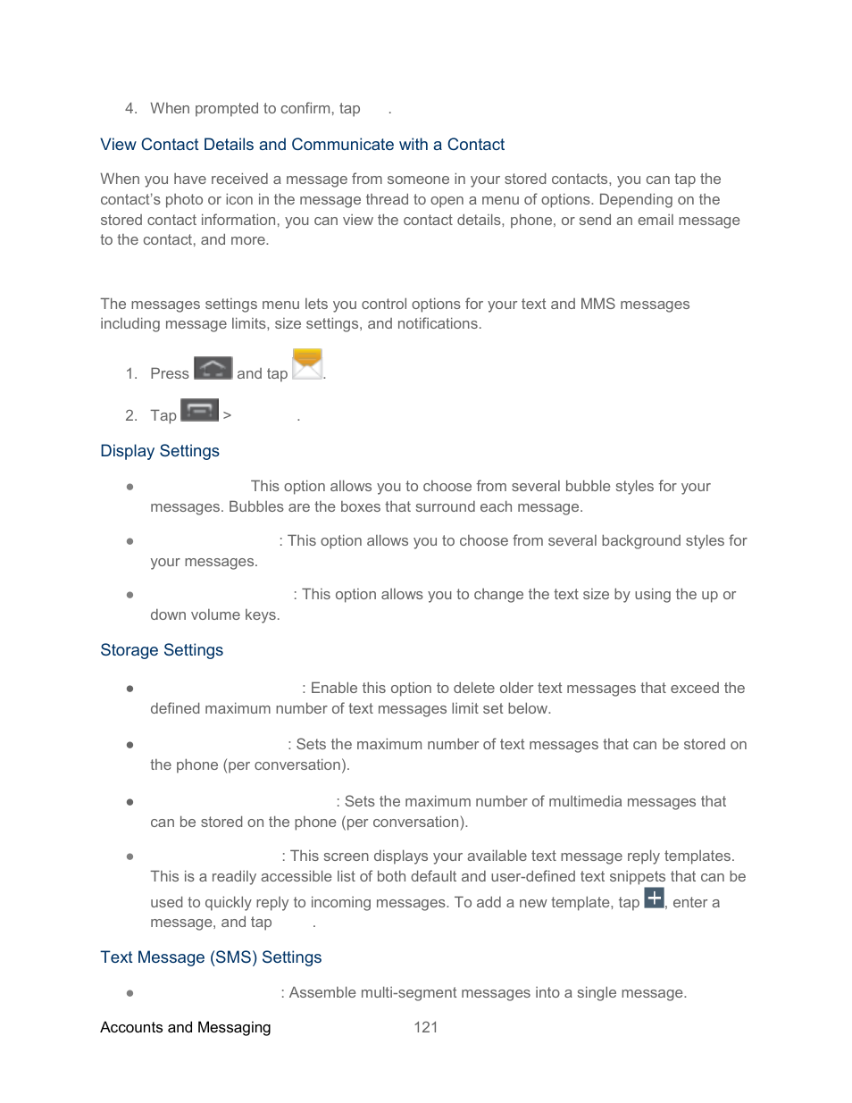 Text and mms options | Samsung SPH-L300ZSASPR User Manual | Page 132 / 217