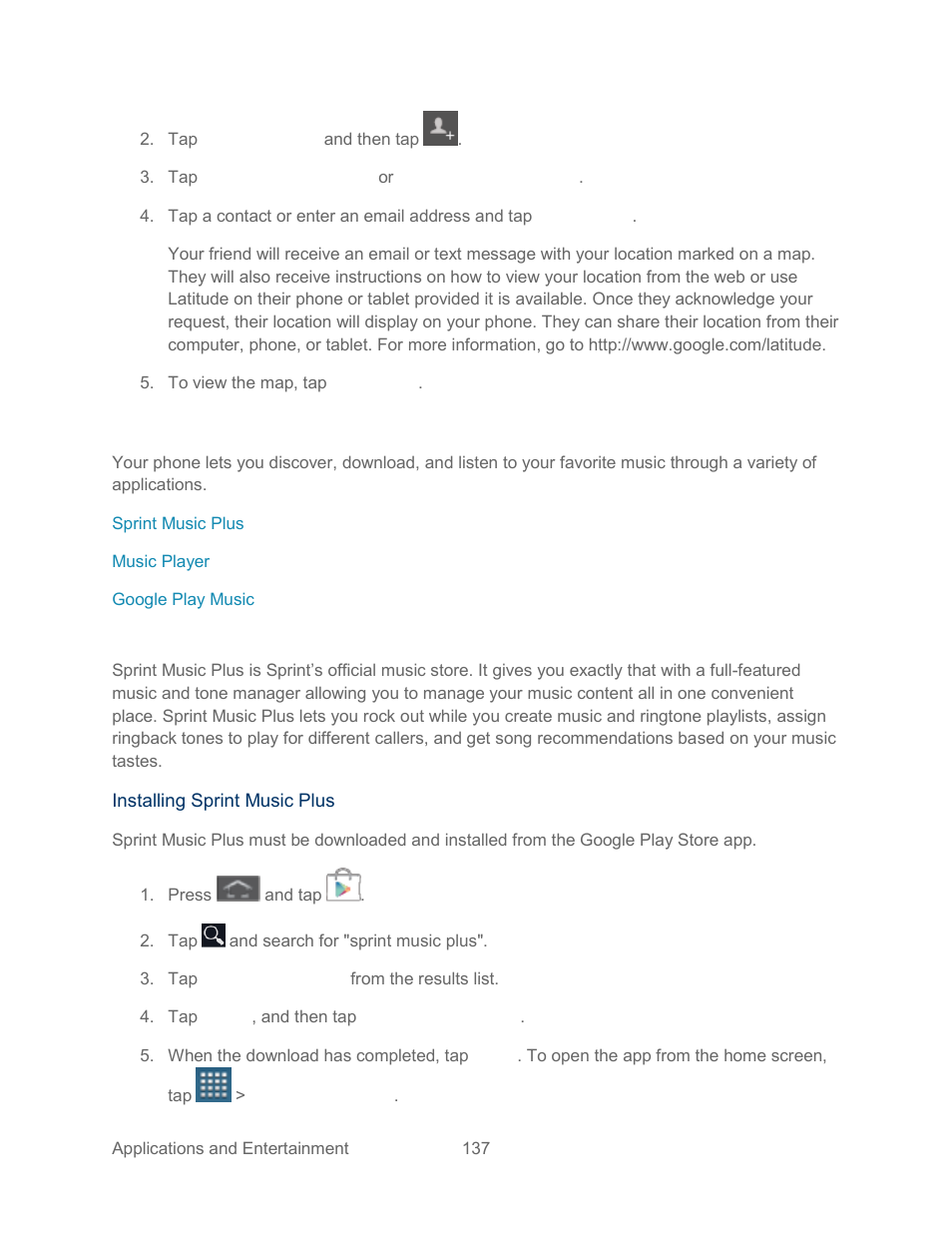 Music, Sprint music plus | Samsung SPH-L300ZSASPR User Manual | Page 148 / 217