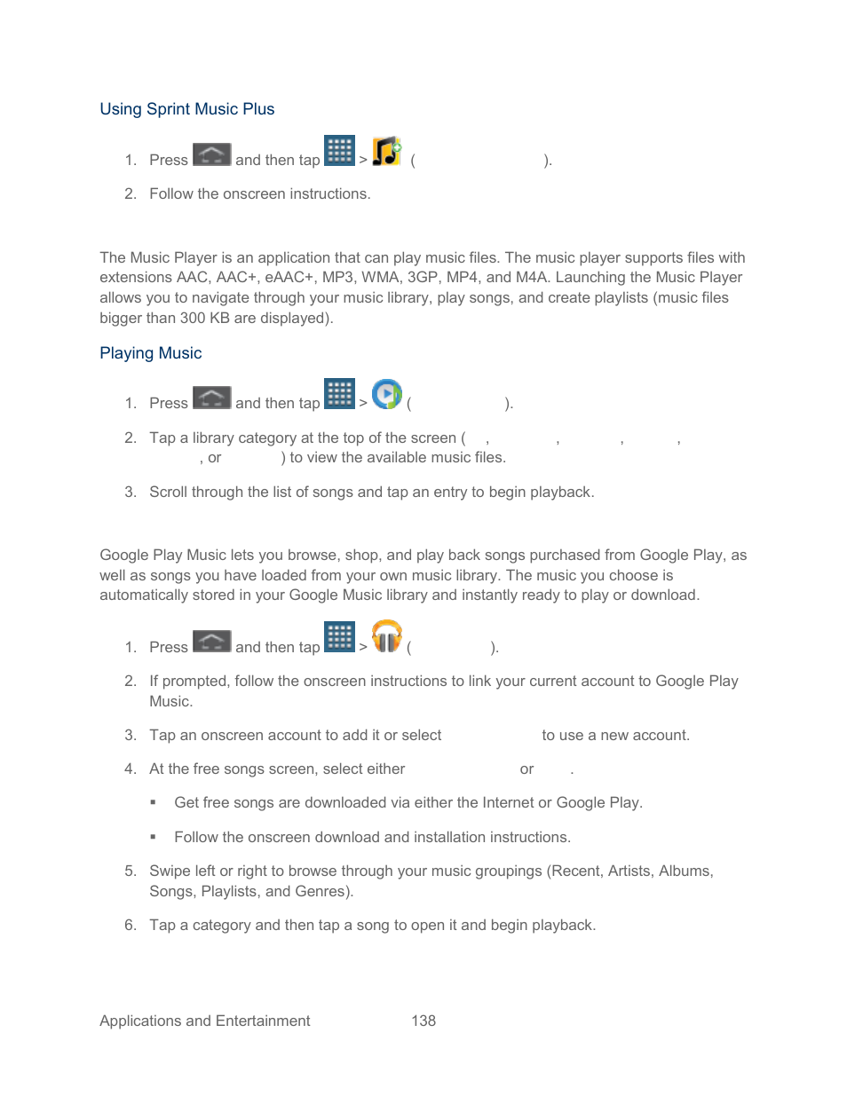 Music player, Google play music | Samsung SPH-L300ZSASPR User Manual | Page 149 / 217