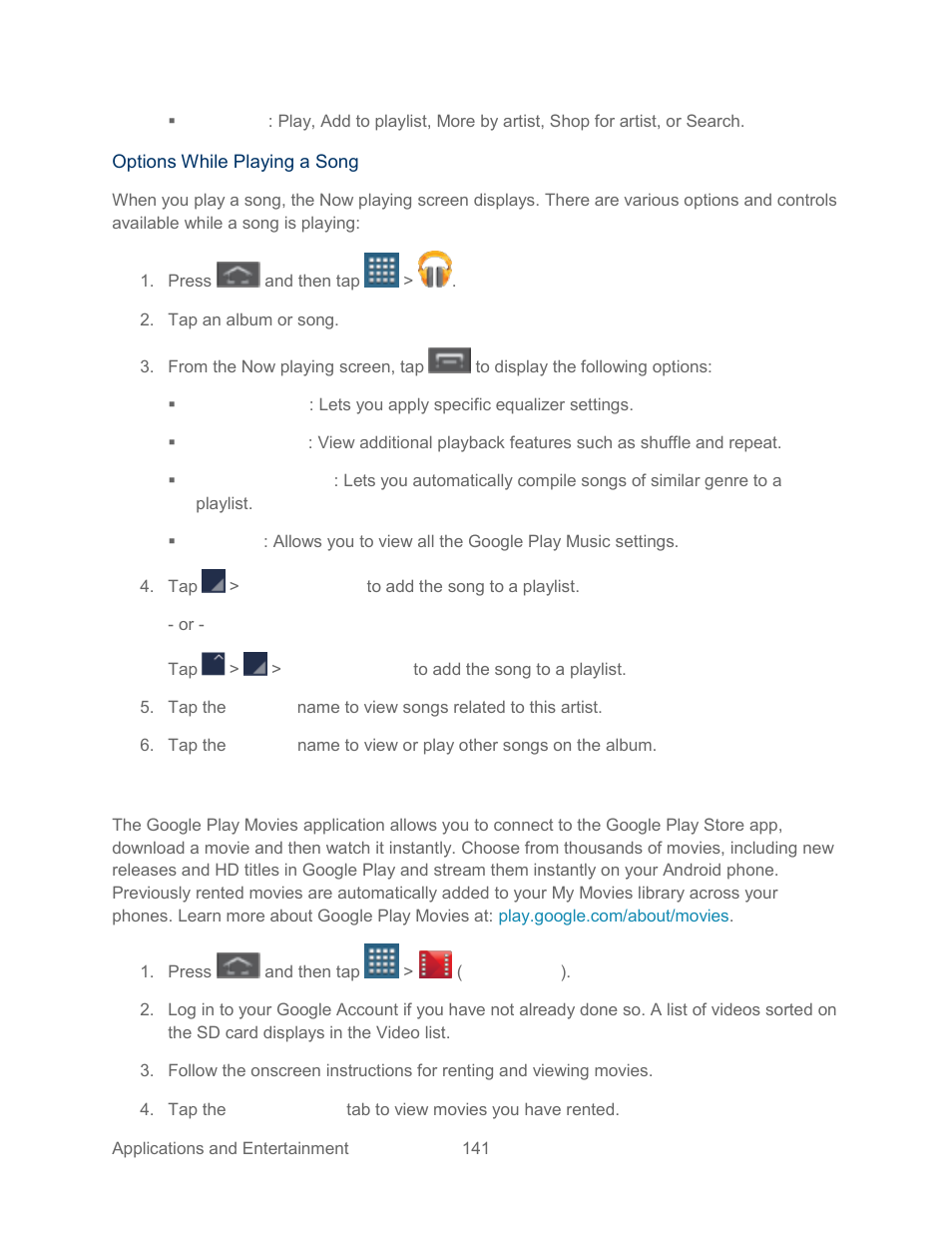 Google play movies | Samsung SPH-L300ZSASPR User Manual | Page 152 / 217