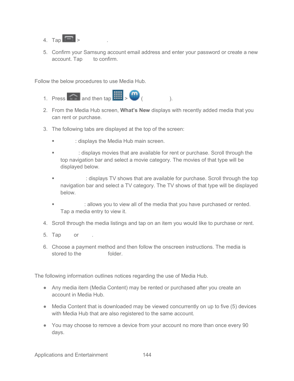 Using media hub, Media hub notices | Samsung SPH-L300ZSASPR User Manual | Page 155 / 217