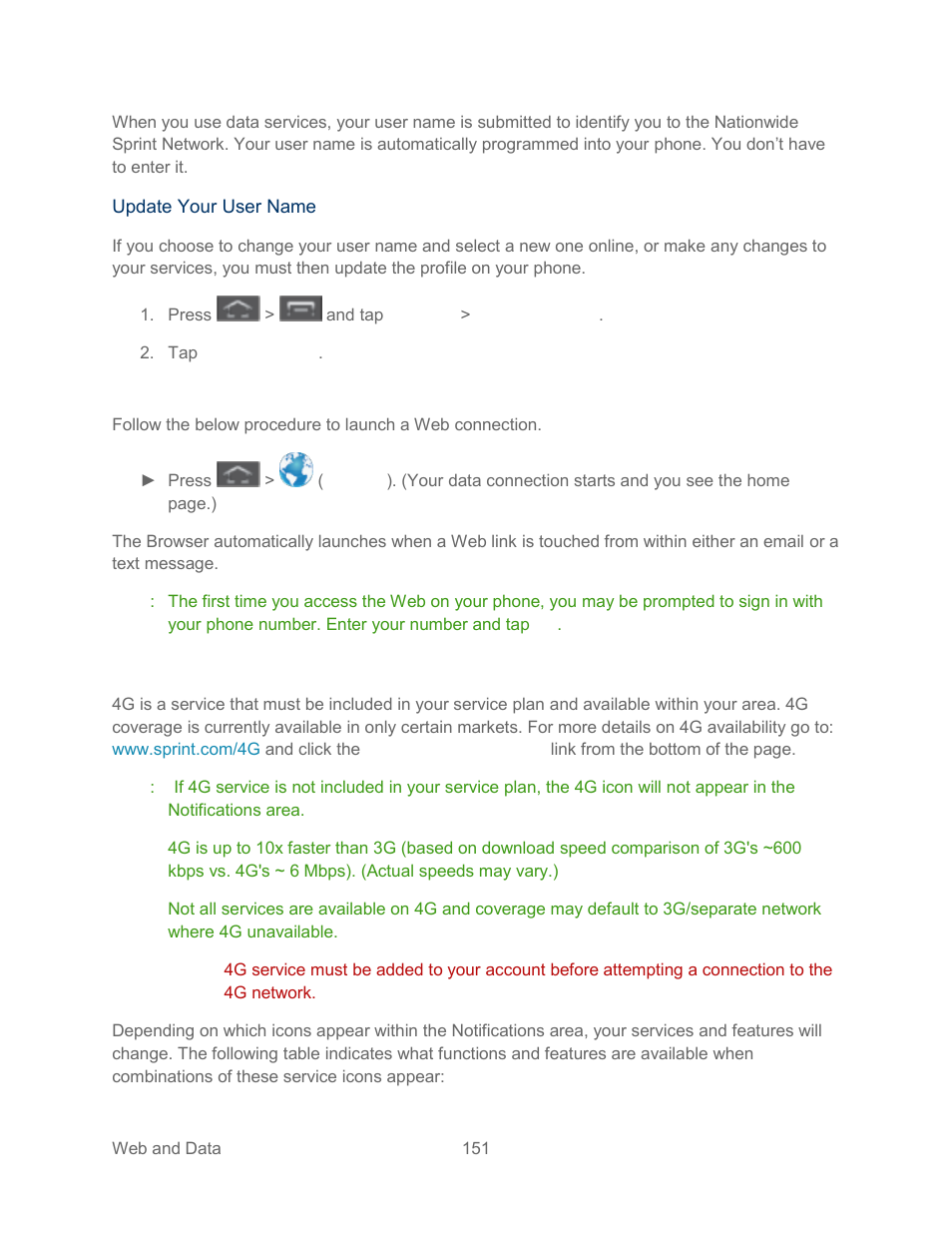 Launch a web connection, 4g services | Samsung SPH-L300ZSASPR User Manual | Page 162 / 217