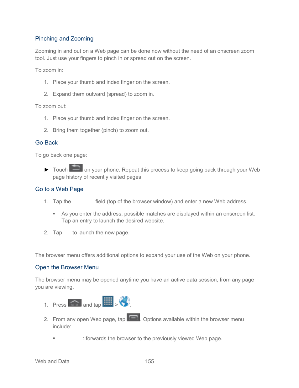 Browser menu | Samsung SPH-L300ZSASPR User Manual | Page 166 / 217