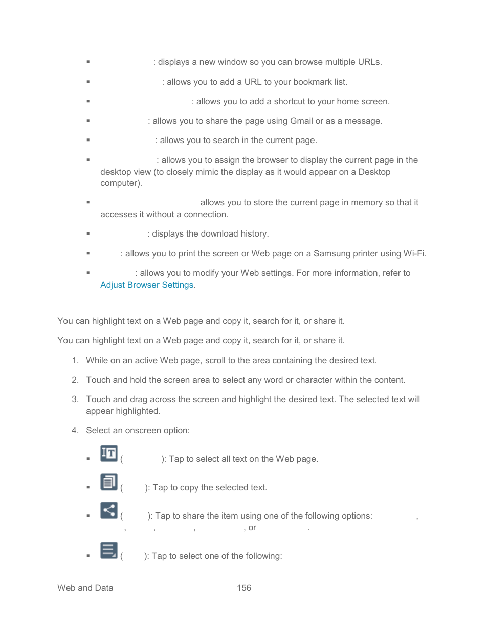 Select text on a web page | Samsung SPH-L300ZSASPR User Manual | Page 167 / 217