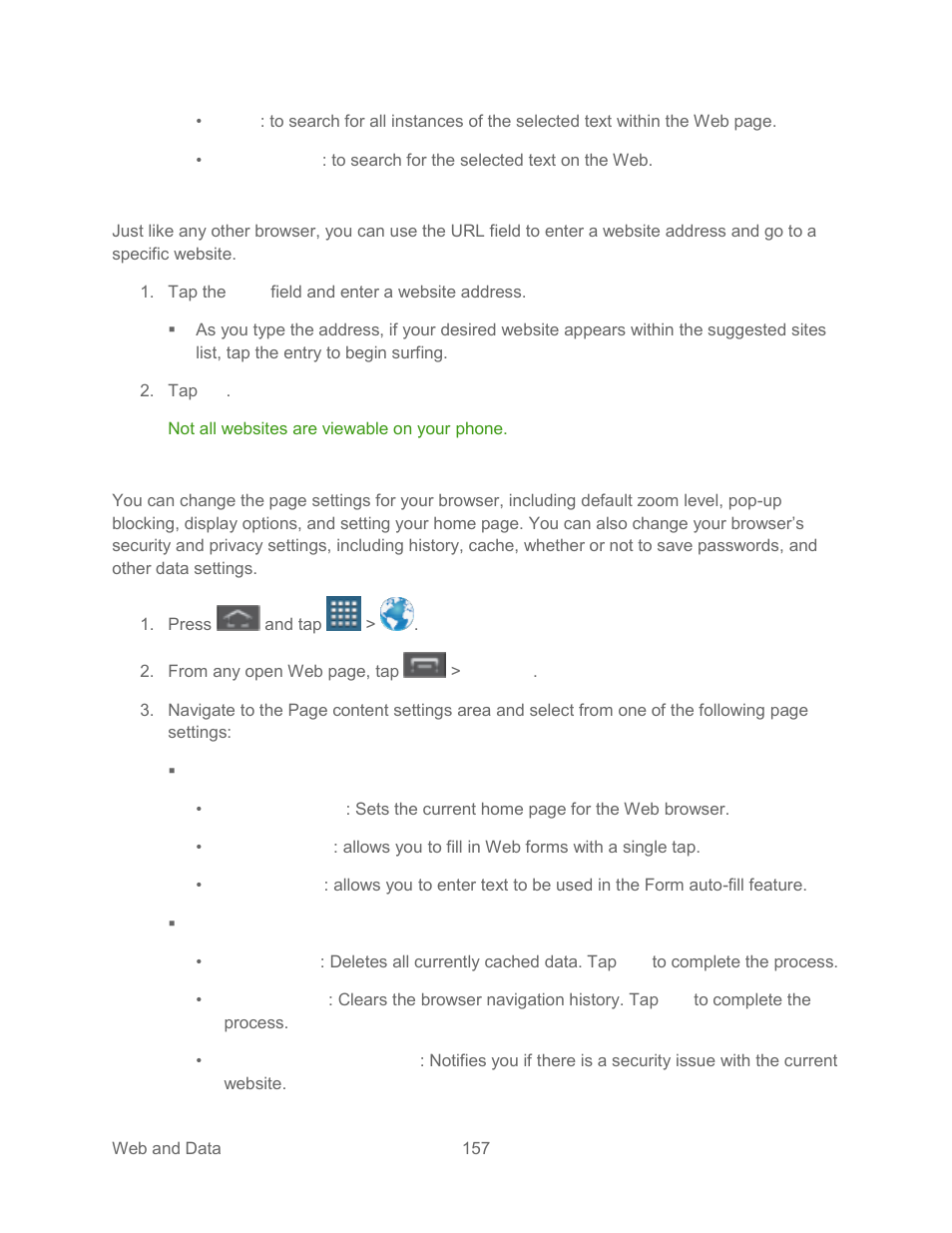 Go to a specific website, Adjust browser settings | Samsung SPH-L300ZSASPR User Manual | Page 168 / 217