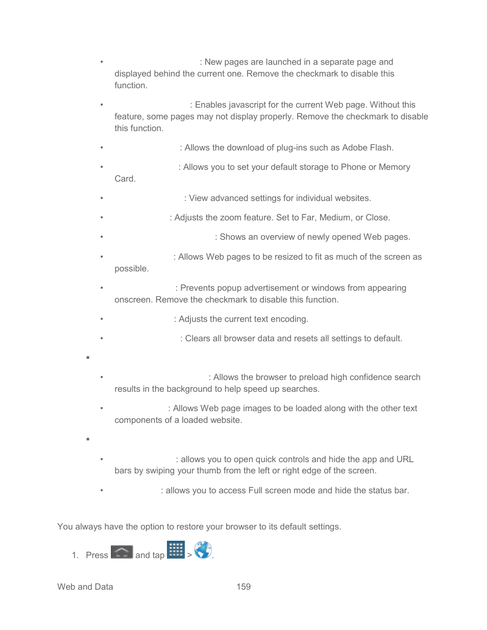 Reset the browser to default | Samsung SPH-L300ZSASPR User Manual | Page 170 / 217