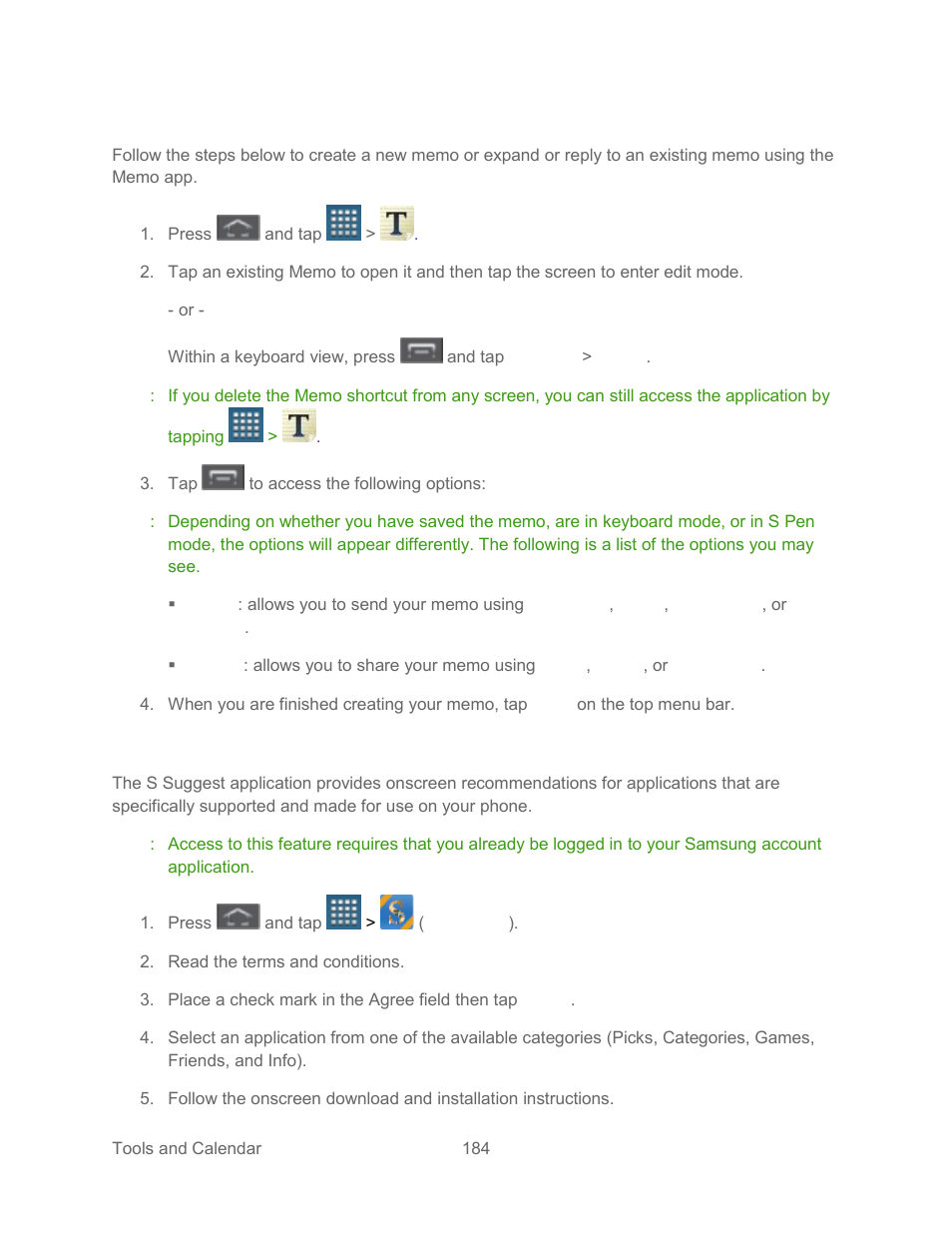Create a new memo, S suggest | Samsung SPH-L300ZSASPR User Manual | Page 195 / 217