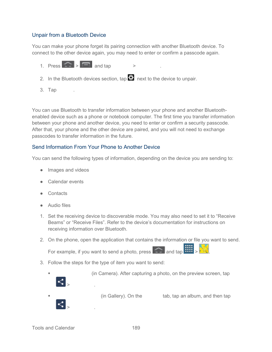 Send information using bluetooth | Samsung SPH-L300ZSASPR User Manual | Page 200 / 217