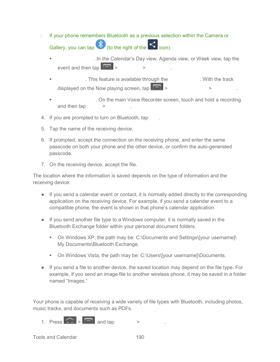 Receive information using bluetooth | Samsung SPH-L300ZSASPR User Manual | Page 201 / 217