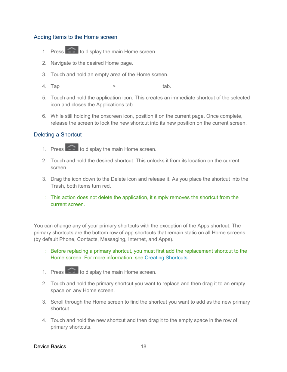 Adding and removing primary shortcuts | Samsung SPH-L300ZSASPR User Manual | Page 29 / 217