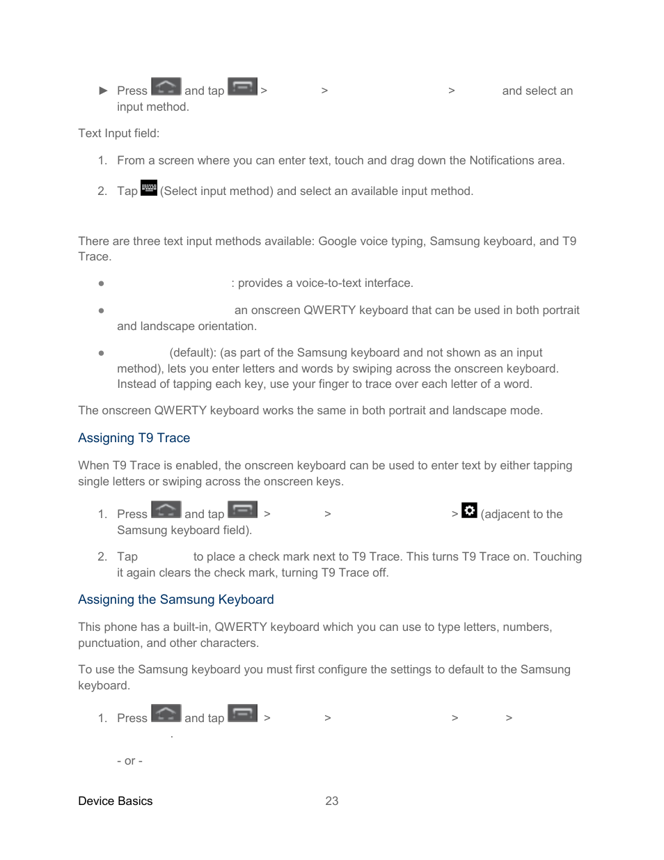 Text input methods | Samsung SPH-L300ZSASPR User Manual | Page 34 / 217