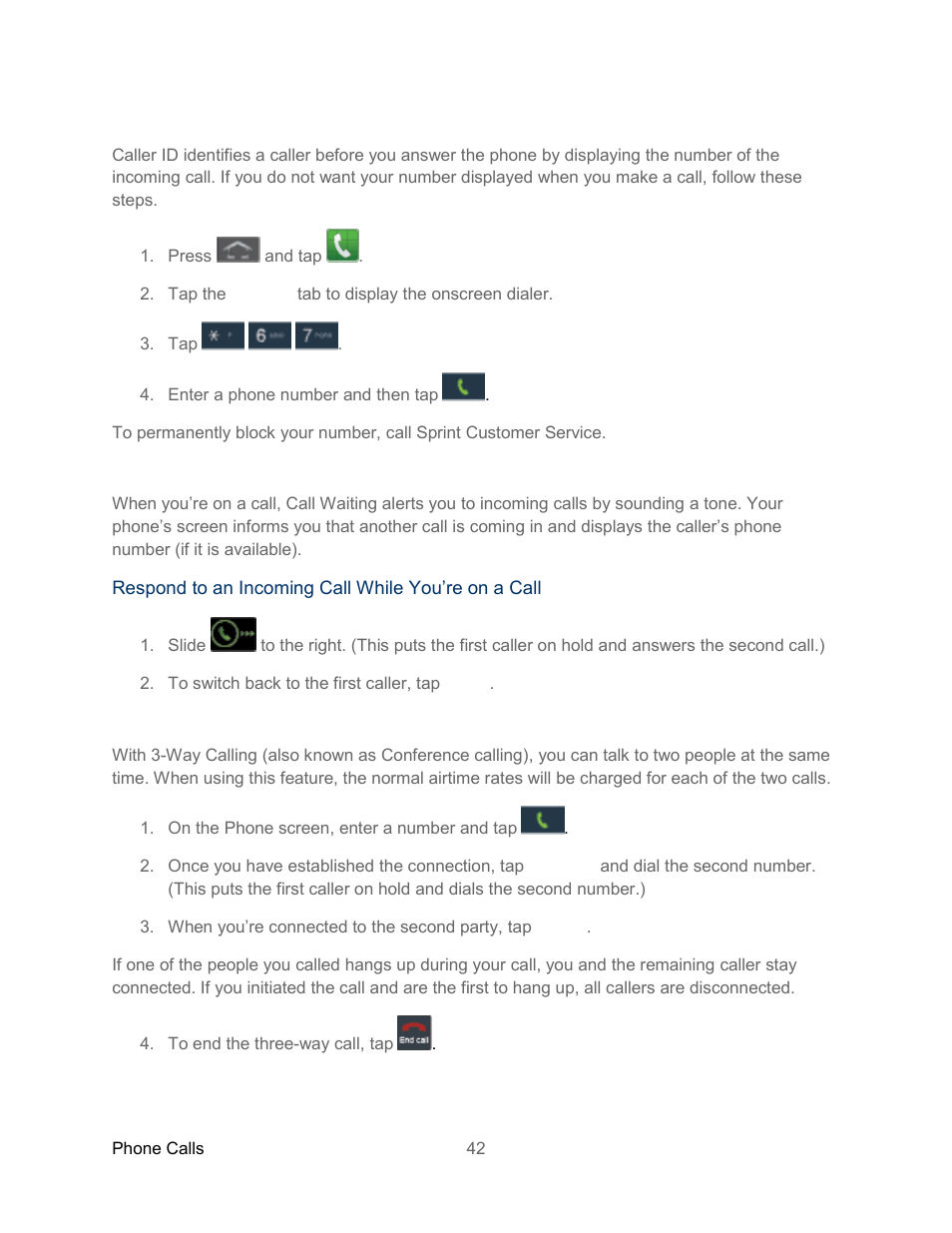 Caller id, Call waiting, Way calling | Samsung SPH-L300ZSASPR User Manual | Page 53 / 217