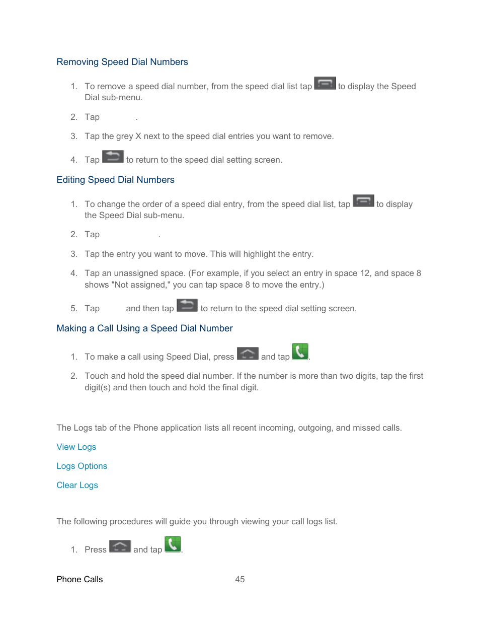 Logs, View logs | Samsung SPH-L300ZSASPR User Manual | Page 56 / 217