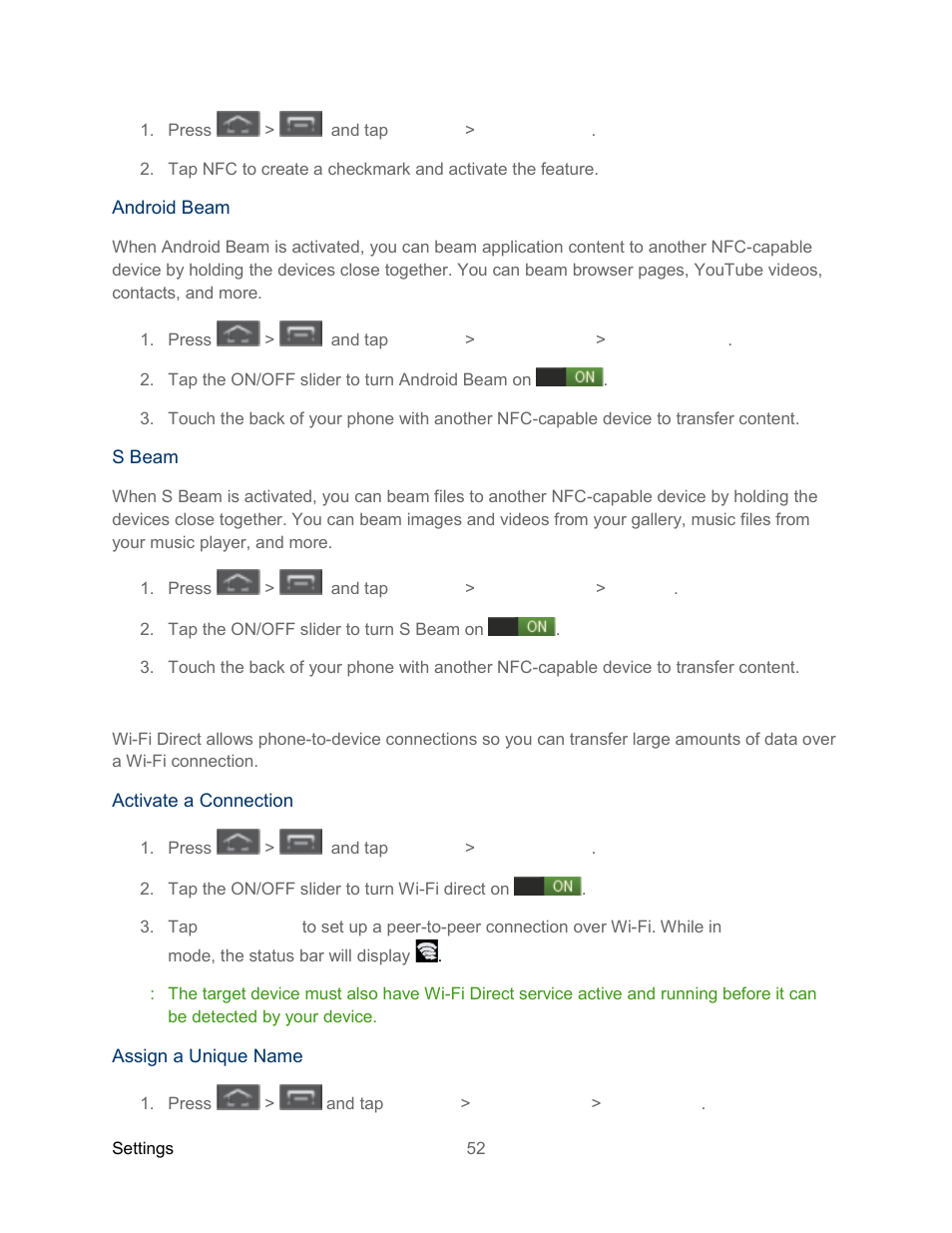 Wi-fi direct | Samsung SPH-L300ZSASPR User Manual | Page 63 / 217