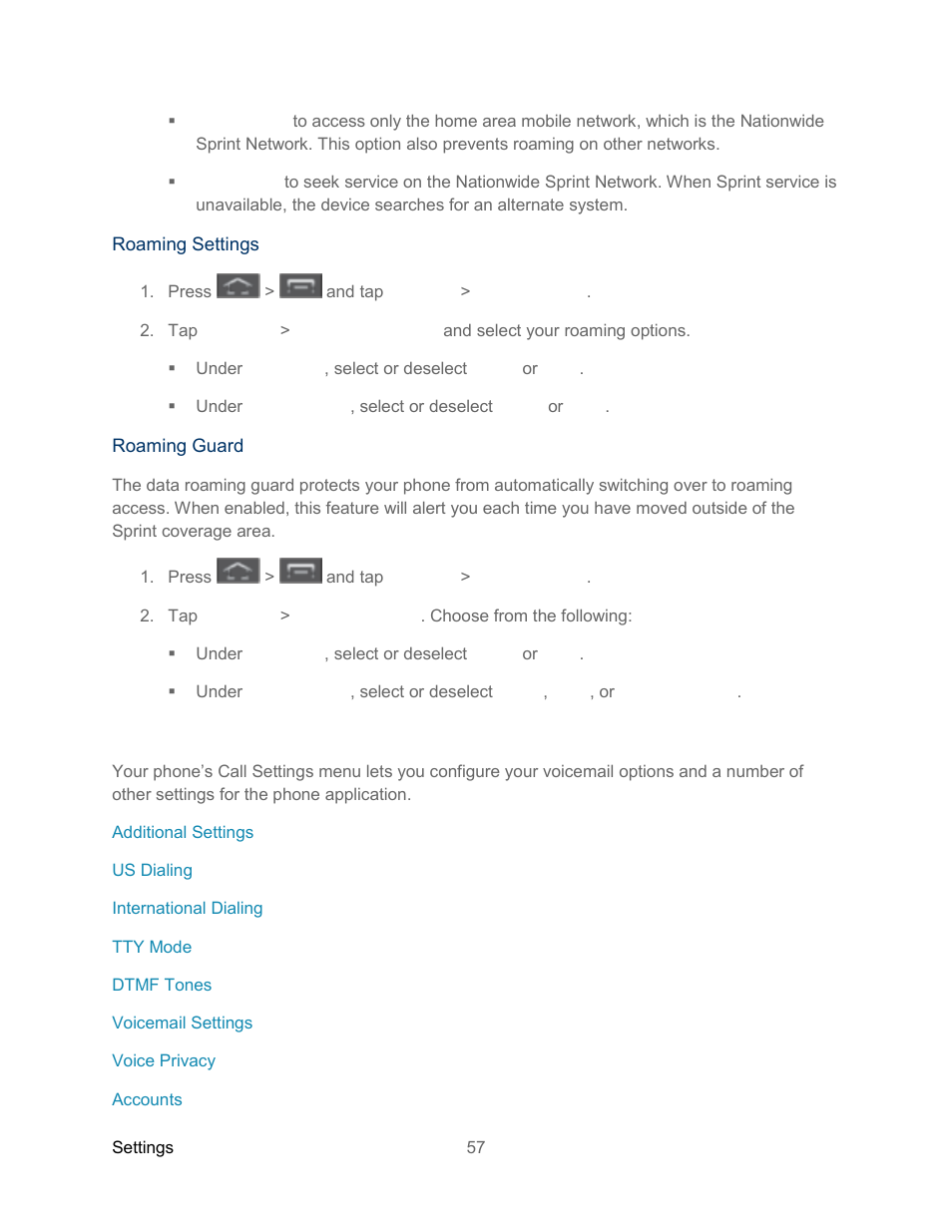 Call settings, Call, Settings | Samsung SPH-L300ZSASPR User Manual | Page 68 / 217