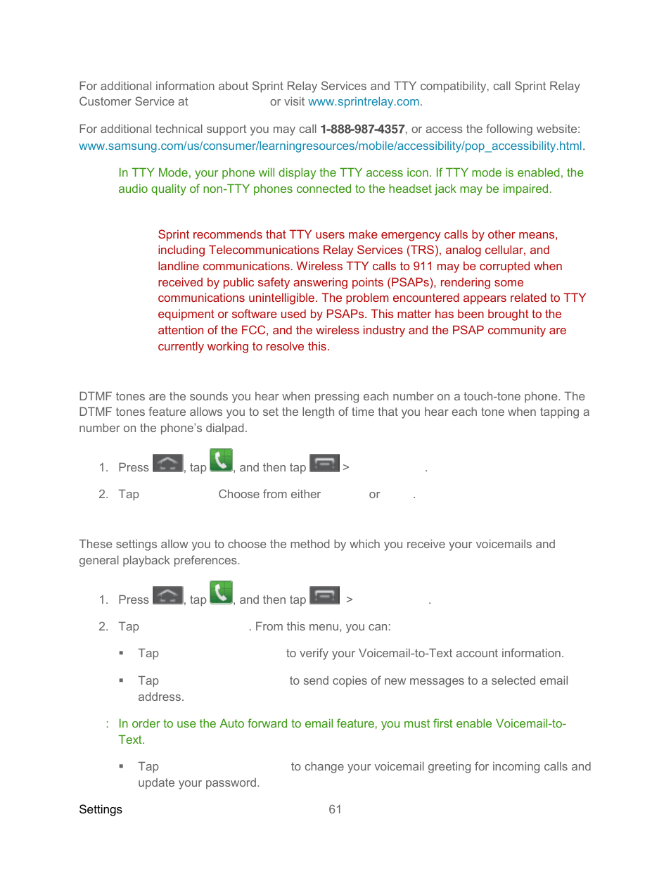 Dtmf tones, Voicemail settings | Samsung SPH-L300ZSASPR User Manual | Page 72 / 217