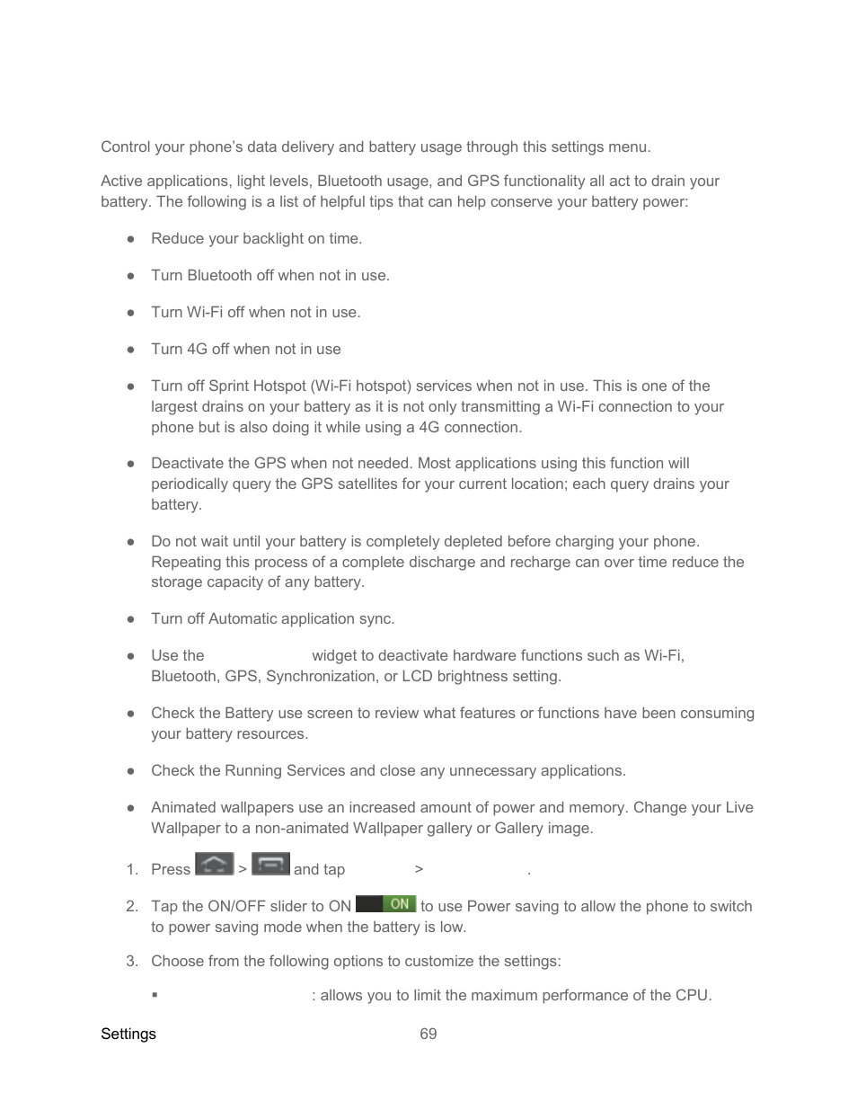 Power saving settings | Samsung SPH-L300ZSASPR User Manual | Page 80 / 217