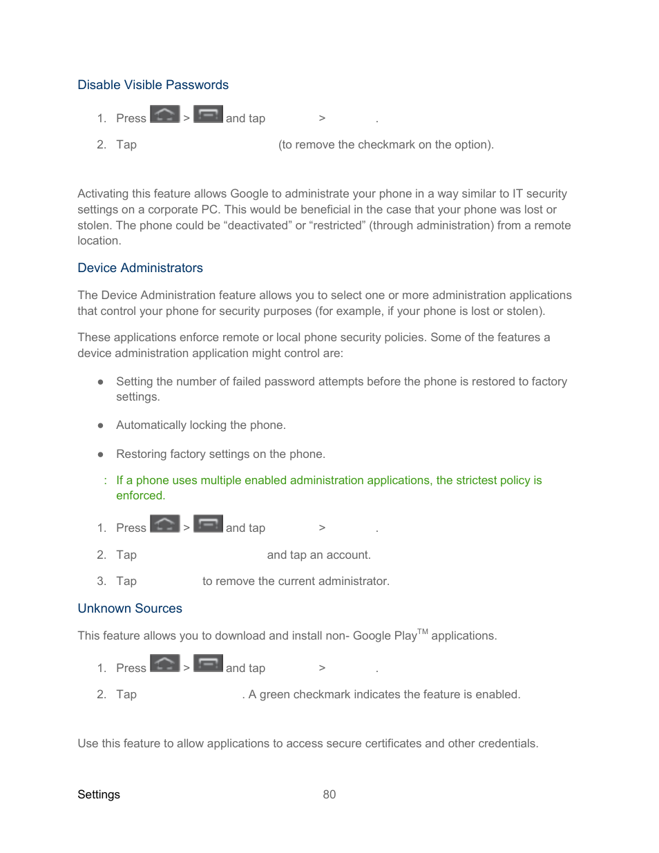 Device administration, Credential storage | Samsung SPH-L300ZSASPR User Manual | Page 91 / 217