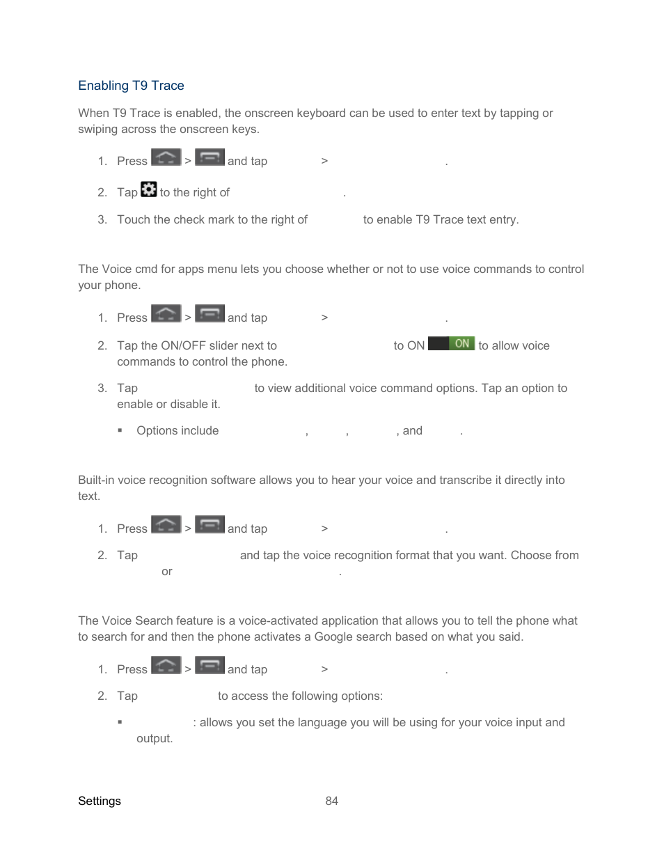 Voice cmd for apps, Voice recognizer, Voice search | Samsung SPH-L300ZSASPR User Manual | Page 95 / 217