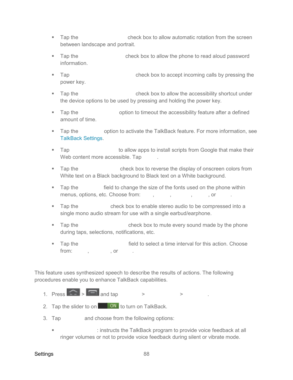 Talkback settings | Samsung SPH-L300ZSASPR User Manual | Page 99 / 217