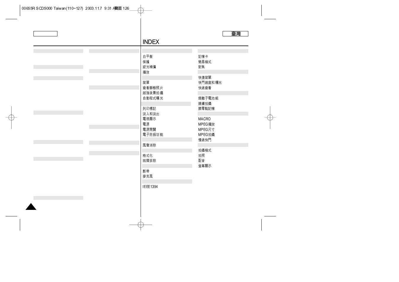 Index | Samsung SC-D5000-XAC User Manual | Page 126 / 128