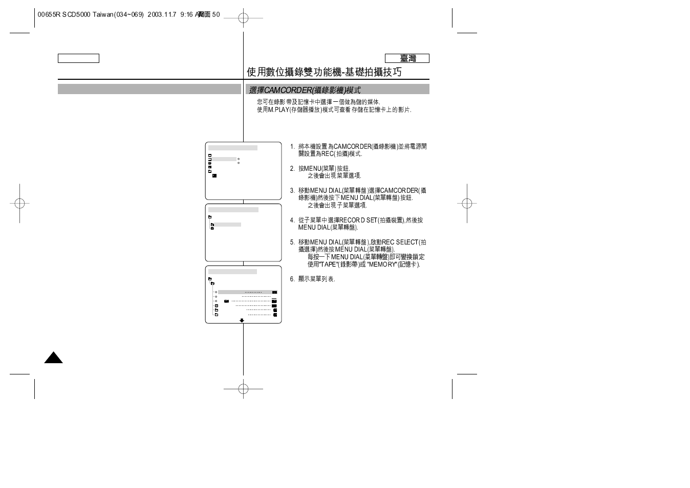 Using the camcorder - basic recording | Samsung SC-D5000-XAC User Manual | Page 50 / 128