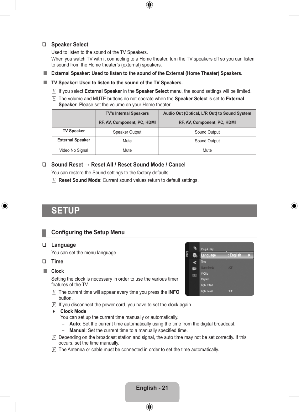 Setup, Configuring the setup menu | Samsung LS23EMNKUY-ZA User Manual | Page 23 / 79