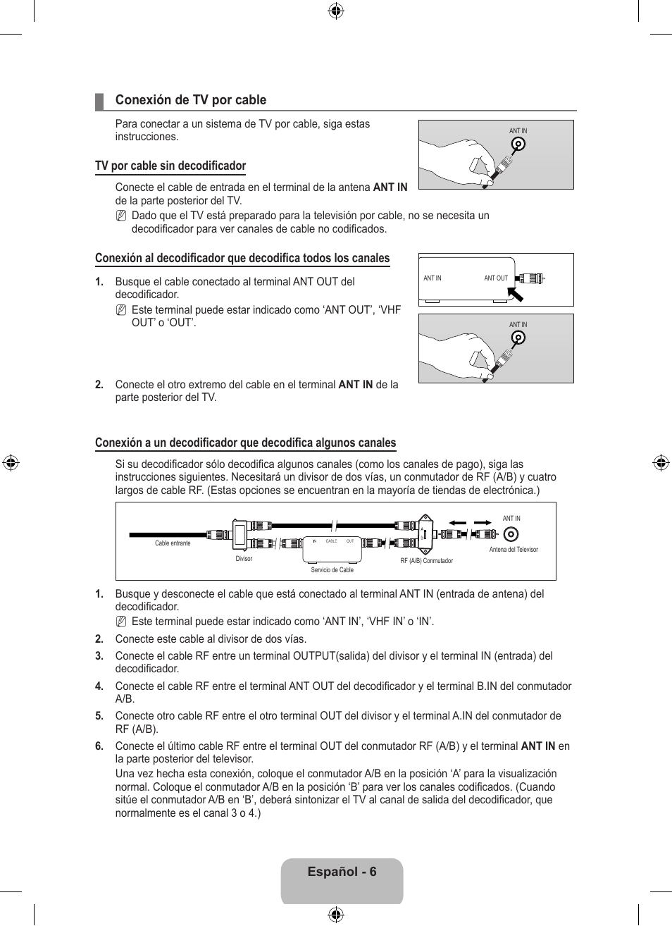 Conexión de tv por cable | Samsung LS23EMNKUY-ZA User Manual | Page 46 / 79