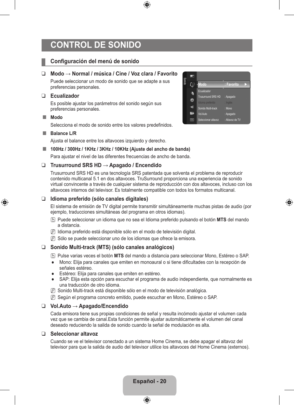 Control de sonido | Samsung LS23EMNKUY-ZA User Manual | Page 60 / 79