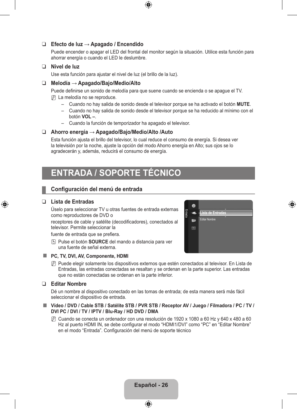 Entrada / soporte técnico | Samsung LS23EMNKUY-ZA User Manual | Page 66 / 79
