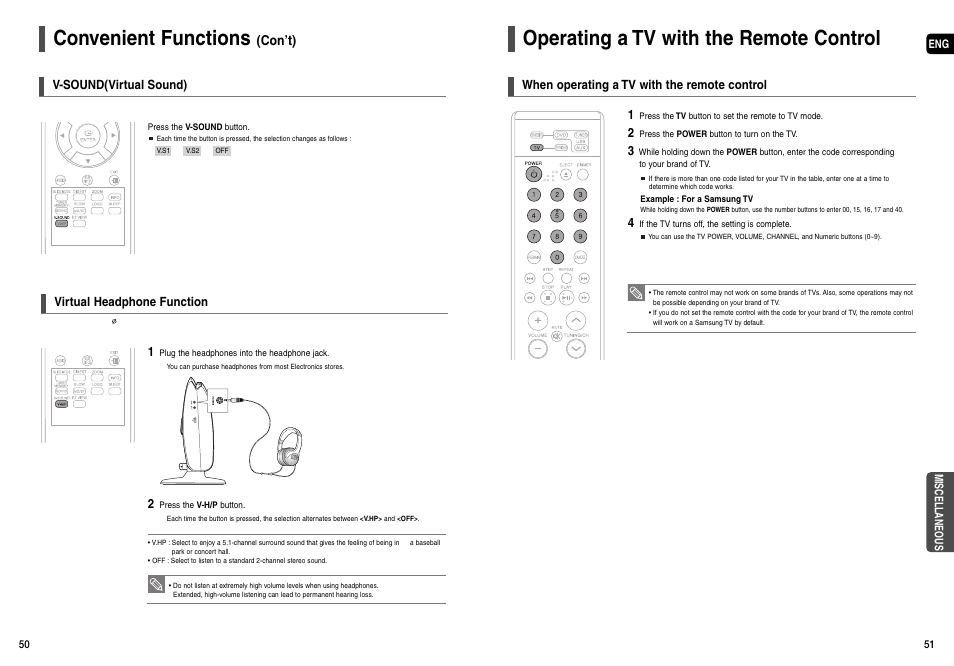 Operating a tv with the remote control, Convenient functions, Con’t) | Samsung HT-X200T-XAA User Manual | Page 26 / 31
