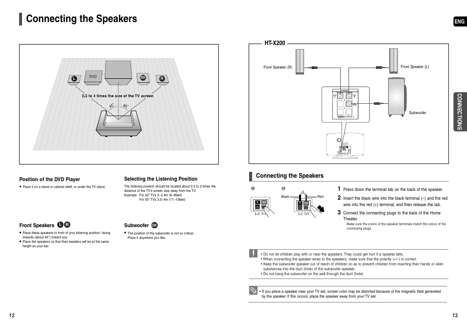 Connecting the speakers | Samsung HT-X200T-XAA User Manual | Page 7 / 31