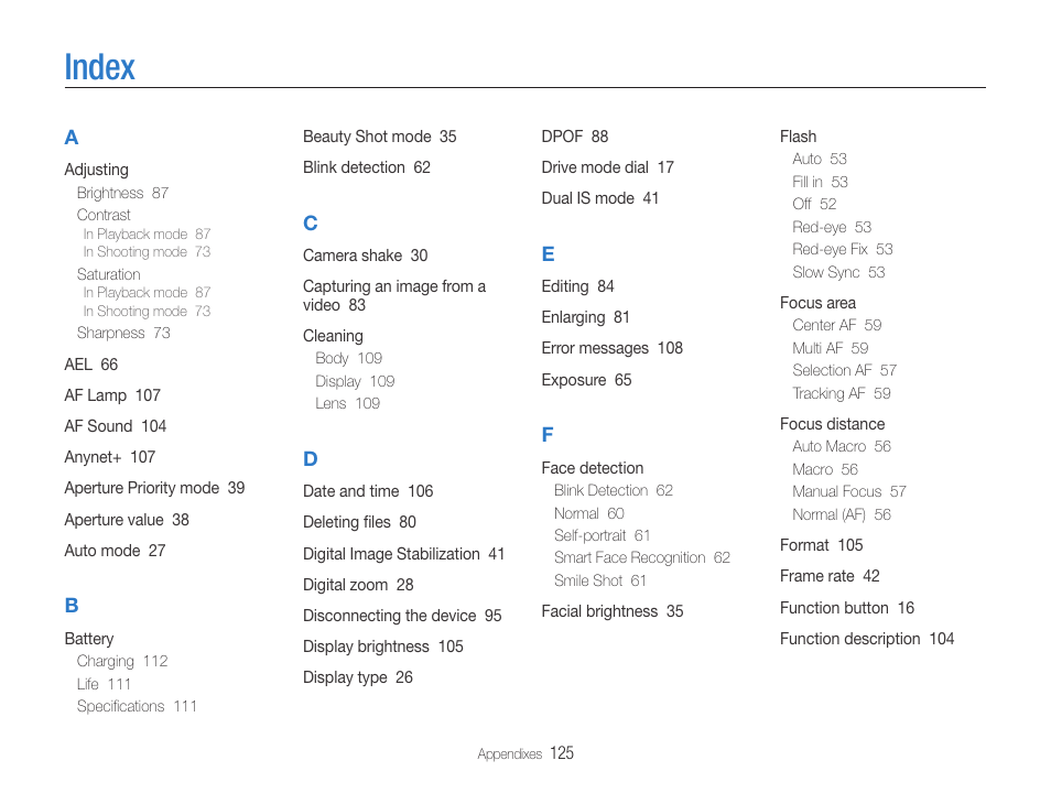 Index | Samsung EC-TL500ZBPBUS User Manual | Page 126 / 129