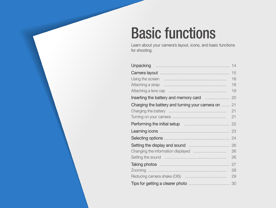 Basic functions | Samsung EC-TL500ZBPBUS User Manual | Page 14 / 129