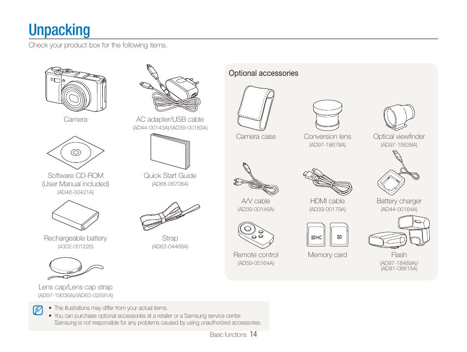 Unpacking | Samsung EC-TL500ZBPBUS User Manual | Page 15 / 129