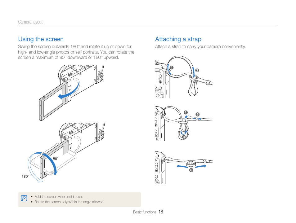 Using the screen, Attaching a strap | Samsung EC-TL500ZBPBUS User Manual | Page 19 / 129