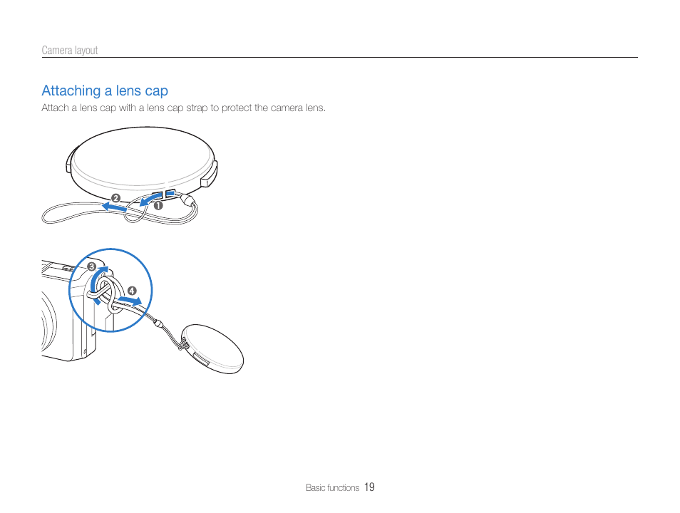 Attaching a lens cap | Samsung EC-TL500ZBPBUS User Manual | Page 20 / 129