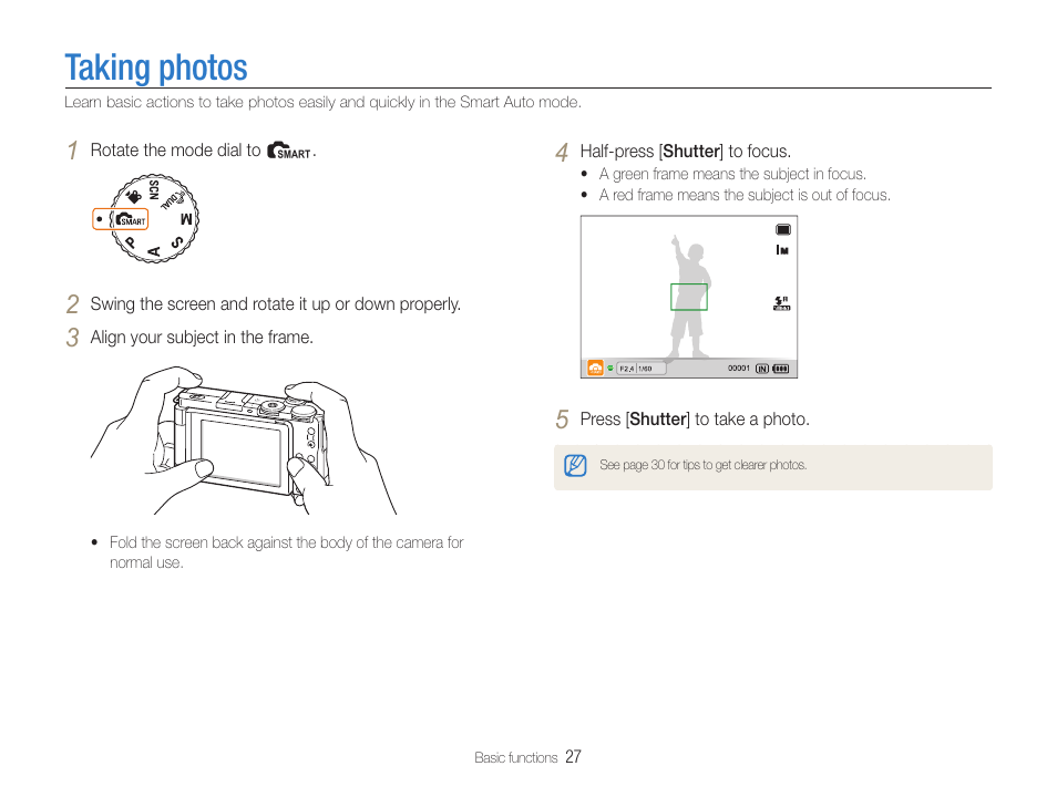 Taking photos | Samsung EC-TL500ZBPBUS User Manual | Page 28 / 129