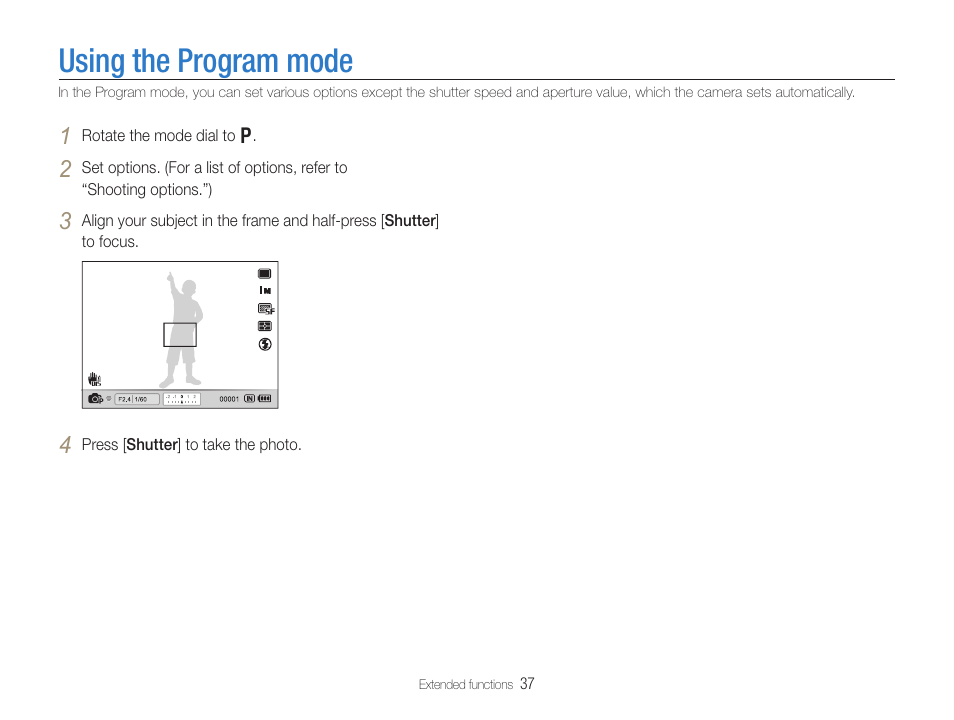 Using the program mode | Samsung EC-TL500ZBPBUS User Manual | Page 38 / 129